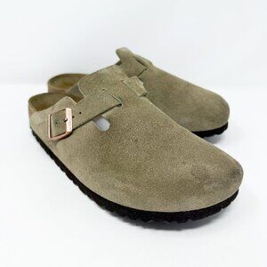 Birkenstock Tan Suede Boston Clogs Women's Size 38 Soft Footbed Made in Germany